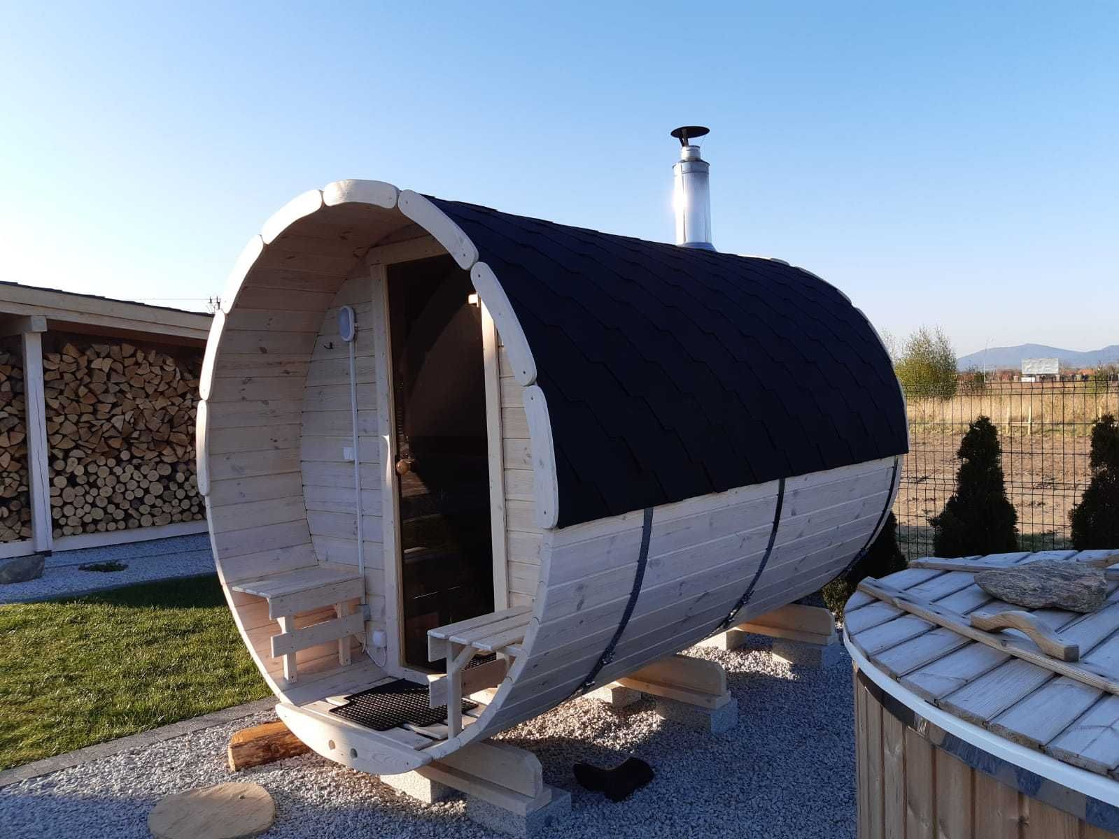 Sauna Ogrodowa Beczka 300cm Wyposażona Piec Harvia Skandynawska Sauna