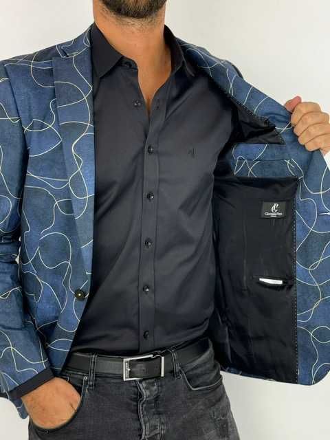 GIOVANNI PERA Marynarka męska D632 granatowa słoje niebieska elegancka