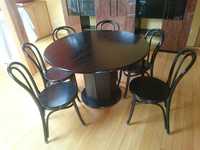 Stół okrągły rozkładany 120/160 cm czarny masywny i solidny +6 krzeseł