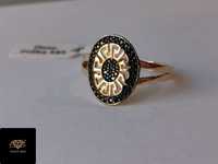 NOWY złoty pierścionek pr. 585 - czarne cyrkonie - Gold-Res
