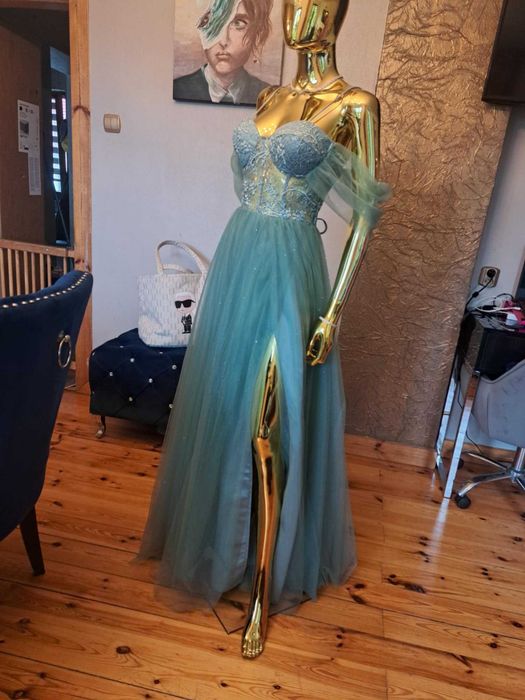 Suknia gorset+tiul lazurowa R36, na studniówkę, bal. Polski producent!