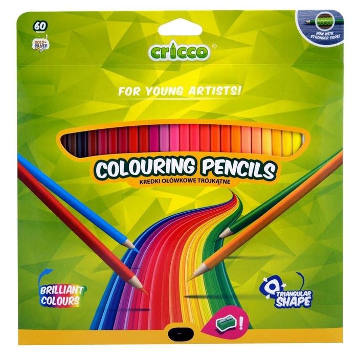 Kredki trójkątne z temperówką 60 kolorów CRICCO Cricco blister,