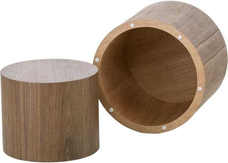 Komplet 2 stolików okrągłych kawowych pomocniczych z drewna Dan BRĄZ