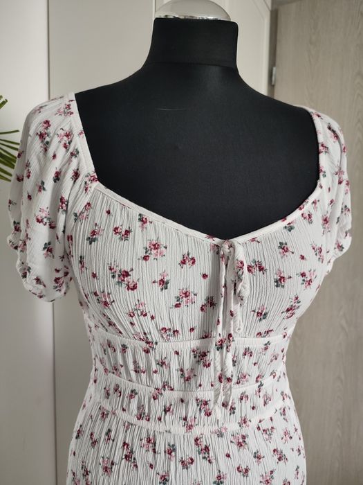 House sukienka biała w kwiatuszki letnia długa MIDI rozmiar 36 S