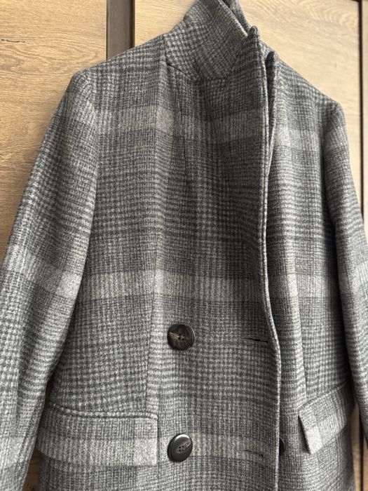 Довге двобортне пальто в клітинку на основі вовни від Massimo Dutti