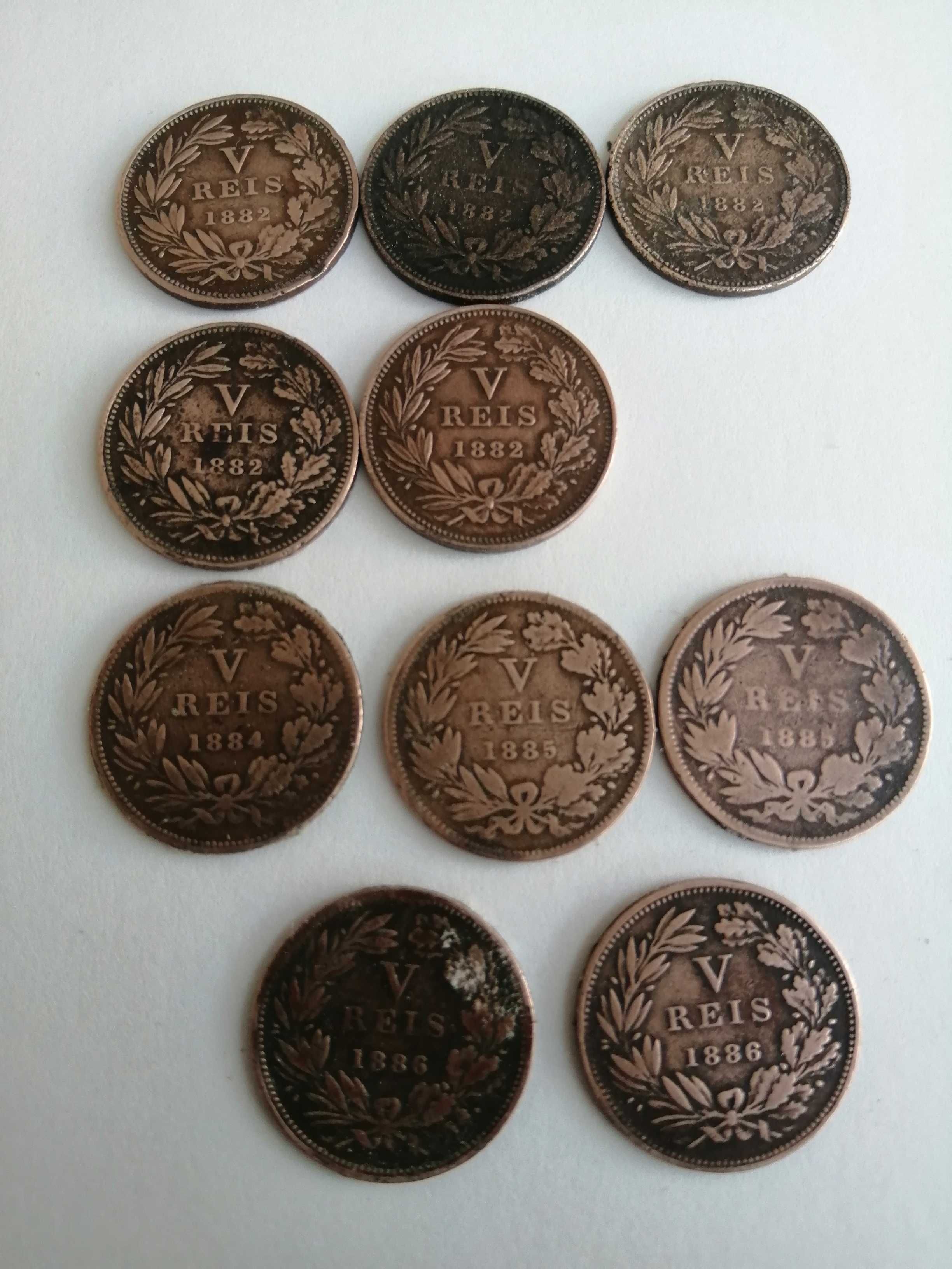 10 moedas de V réis de D. Luís. 1882, 1884, 1885,1886.