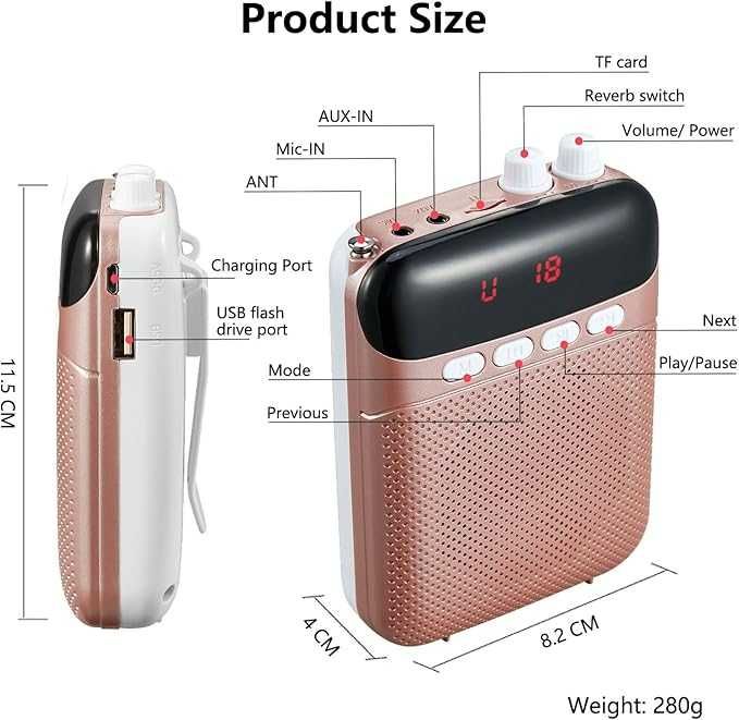 KINIZUXI Przenośny wzmacniacz głosowy 2400 mAh mikrofonem przewodowym