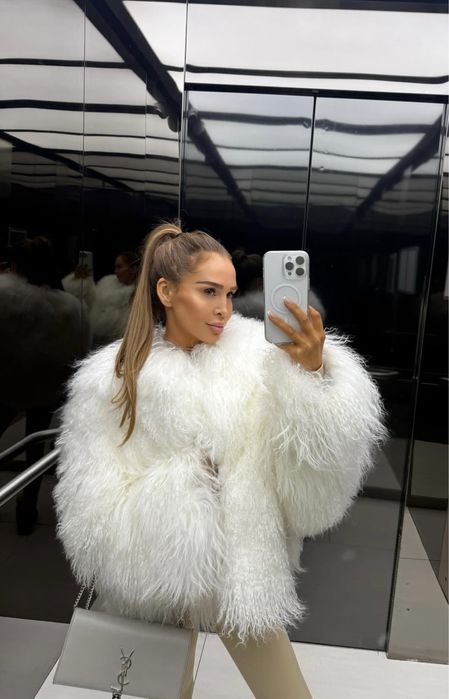 Шуба лама біла шубка барашек кучерява автоледі чорна натуральна еко ху