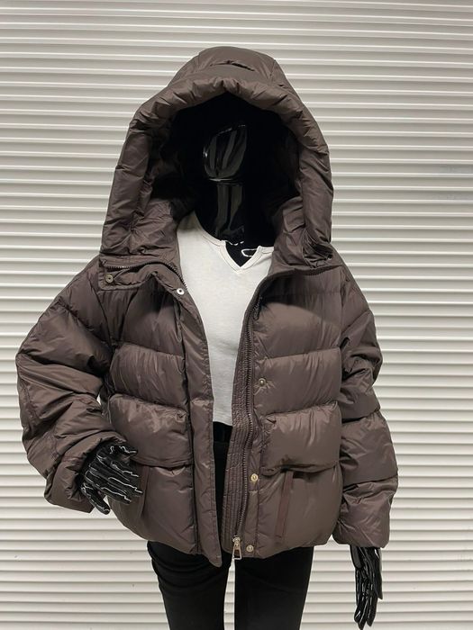 Kurtka z kapturem puchowa pikowana ocieplana chocolate viral Butik