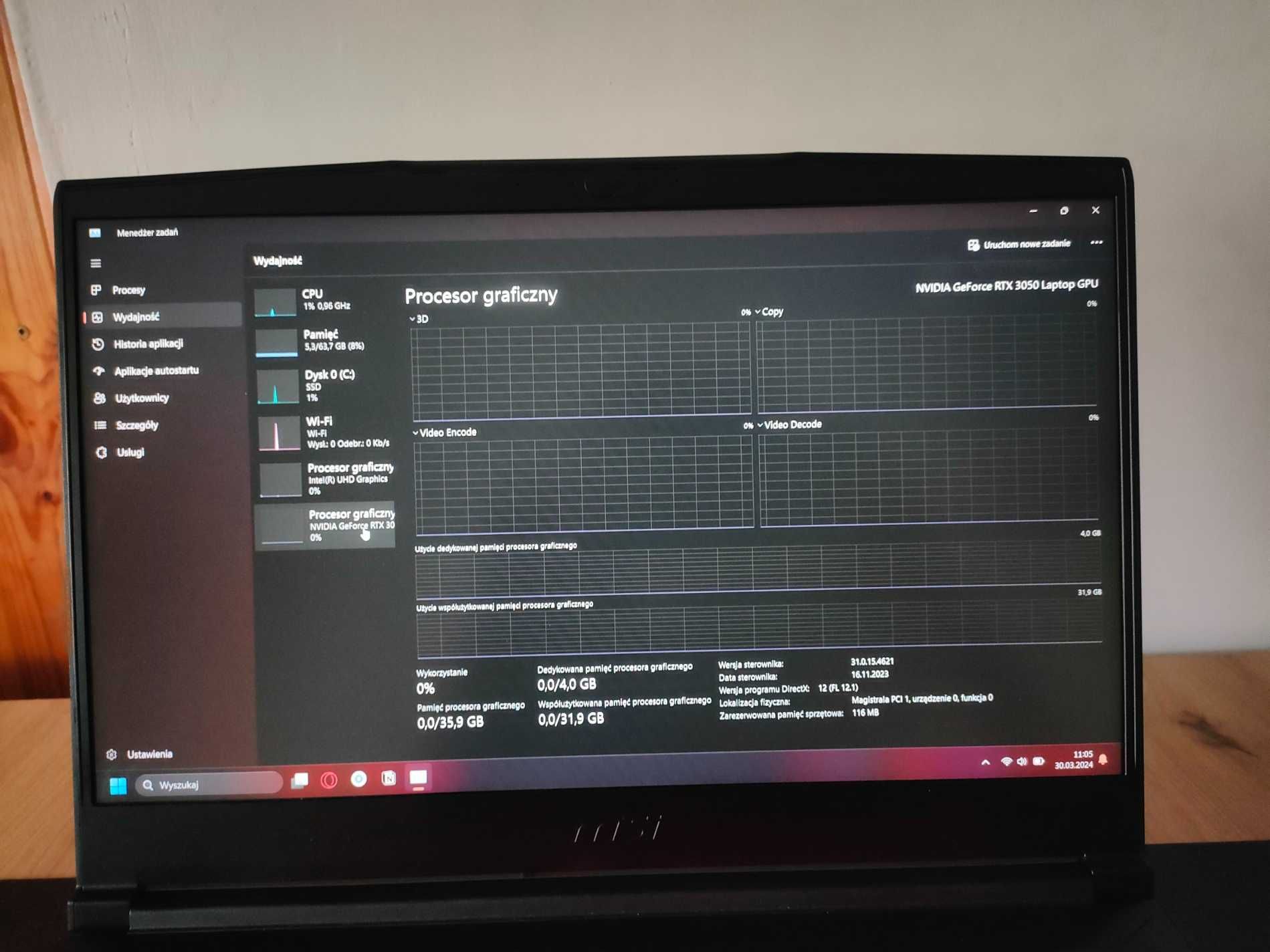 Laptop MSI Gamingowy i7-11800h RTX 3050, 1T SSD