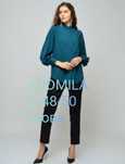 Шелковая блузка изумрудного цвета Ludmila р.46-50 р.M- XL, пог 54 см**