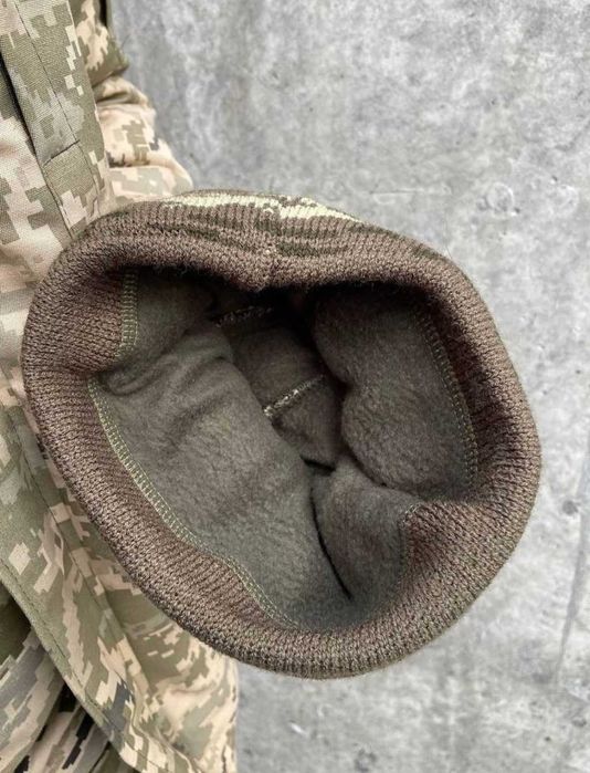 Зимняя вязаная шапка пиксель ЗСУ теплая тактическая шапка вязка