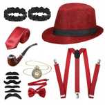 Czerwony 20's Gangster Kostium Szelki Czapka FANCY DRESS KOSTIUM C441
