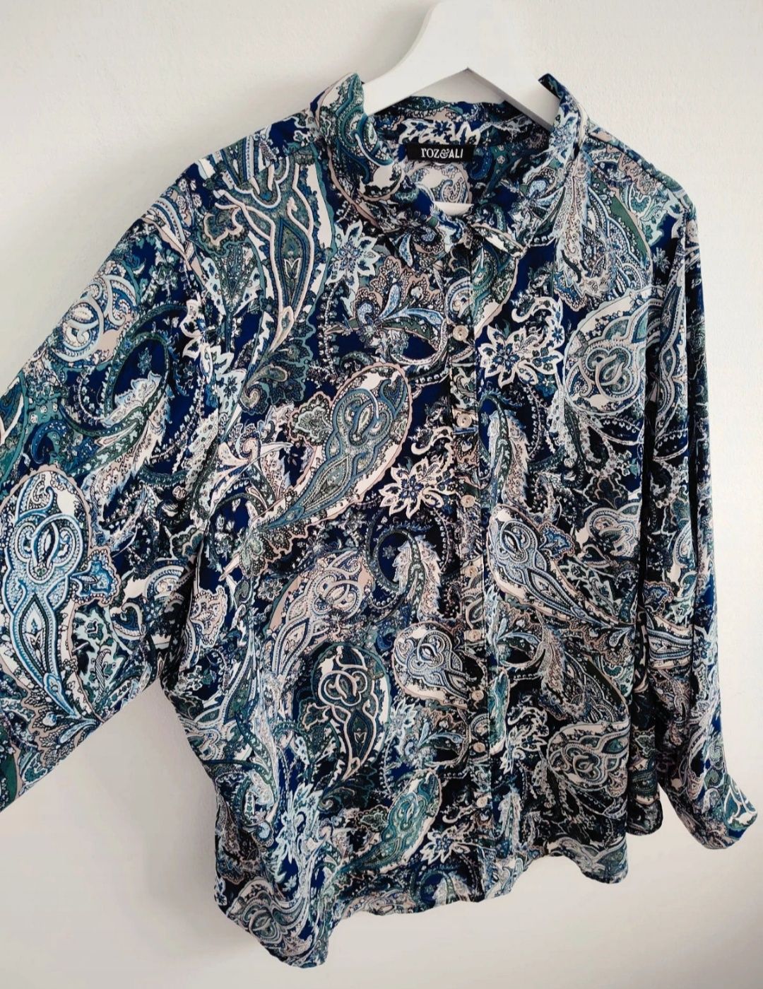 Koszula damska wzorzysta paisley niebieska luźna oversize długa 2xl