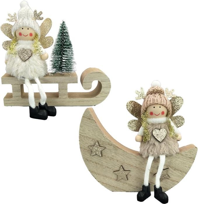 Zestaw Dekoracji Świątecznych Figurki Aniołów 2 szt 13.5 x 15 cm