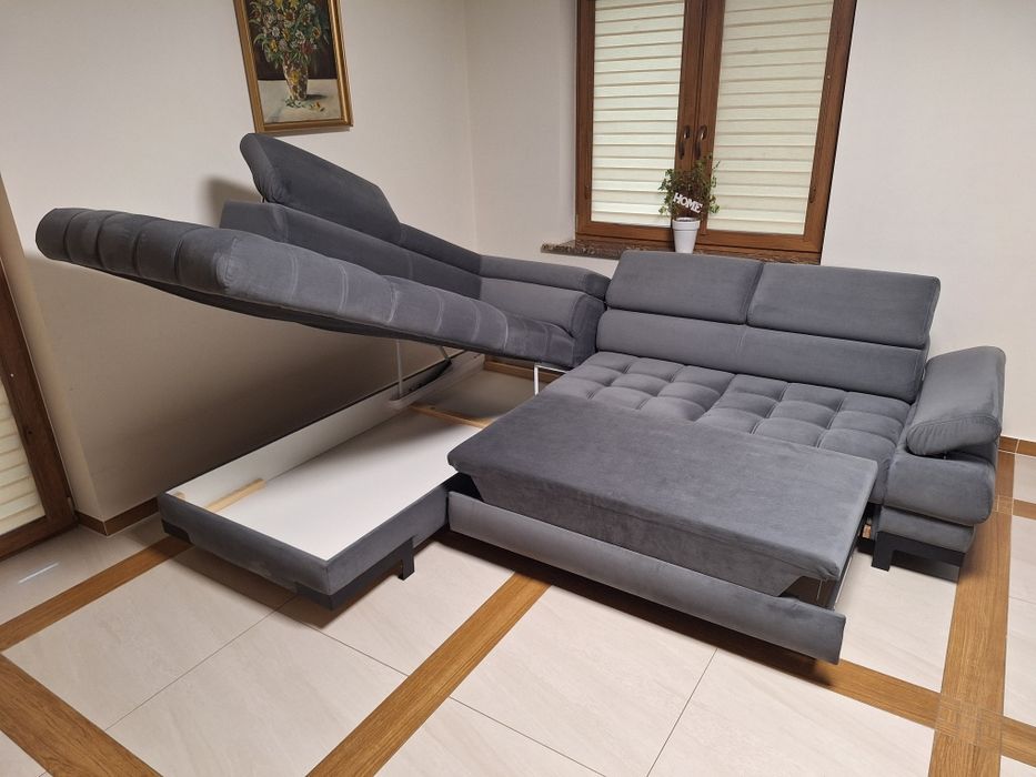 WERSAL Narożnik wypoczynek welurowy z funkcją spania kolor