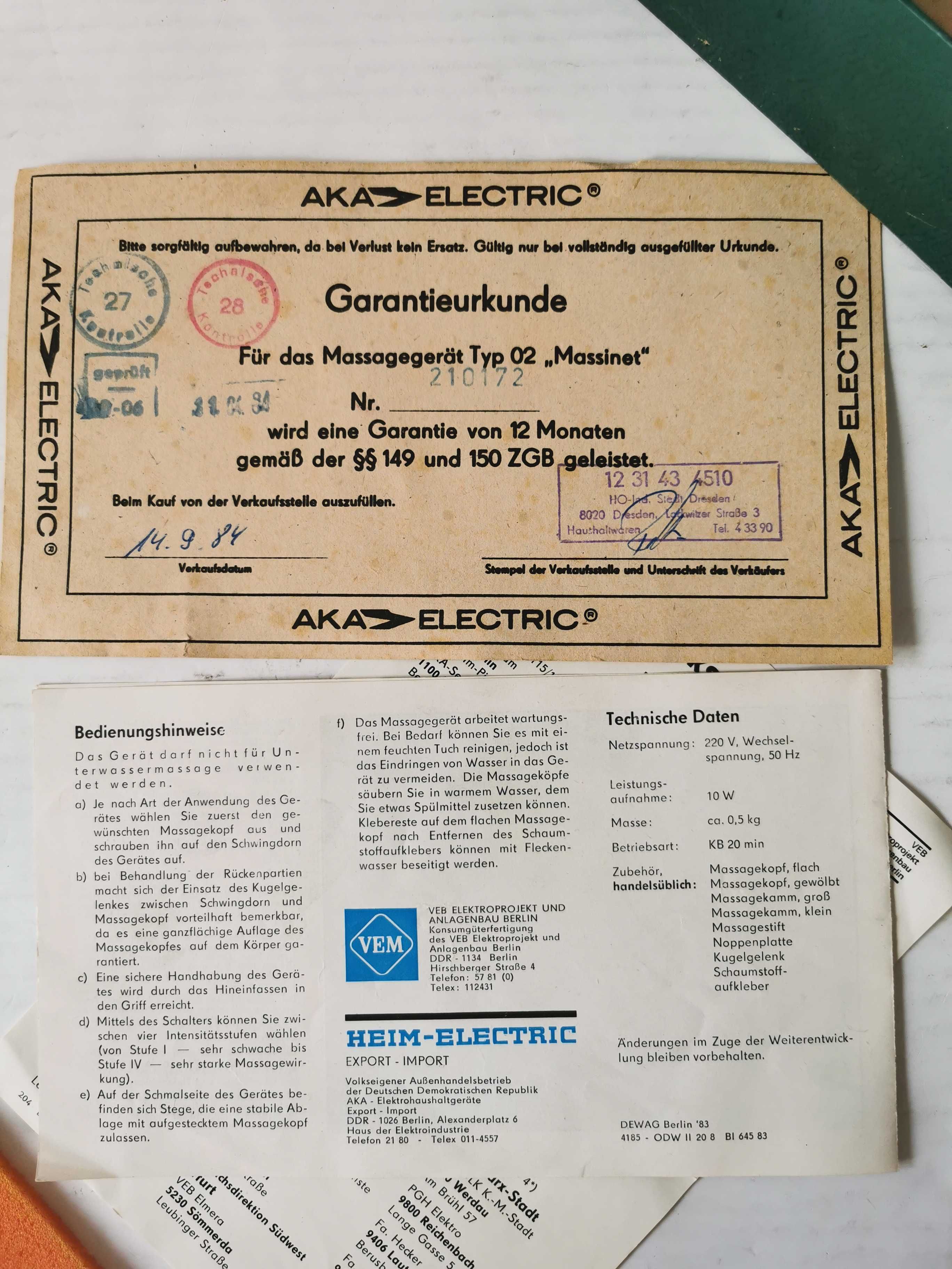 MassażerMassinet AKA-Electric TYP 02 PRL/NRD 1984