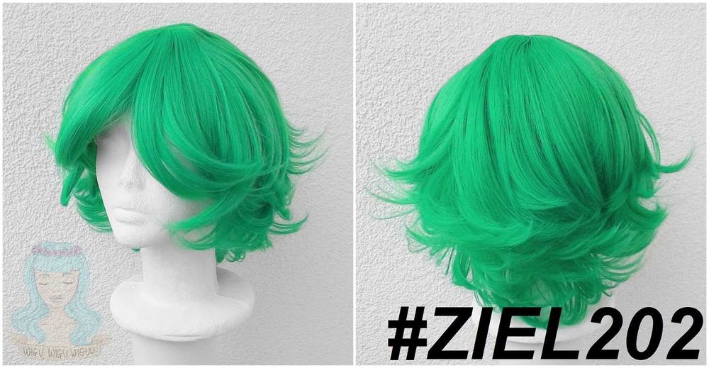 Tatsumaki krótka zielona peruka z grzywką krótki zielony cosplay wig
