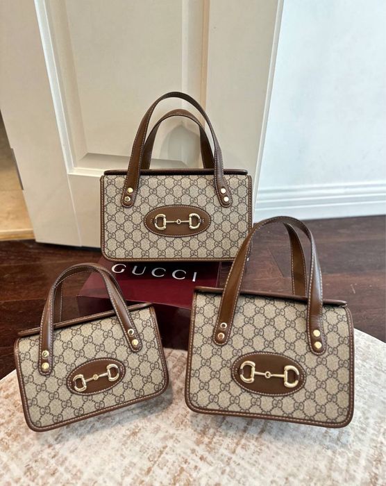 Gucci 1955 Horsebit Bag Monogram Canvas with Brown Leather Trim