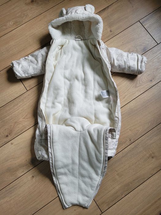 Kombinezon zimowy H&M 62 2-4 mies. unisex futerko miś niemowlęcy