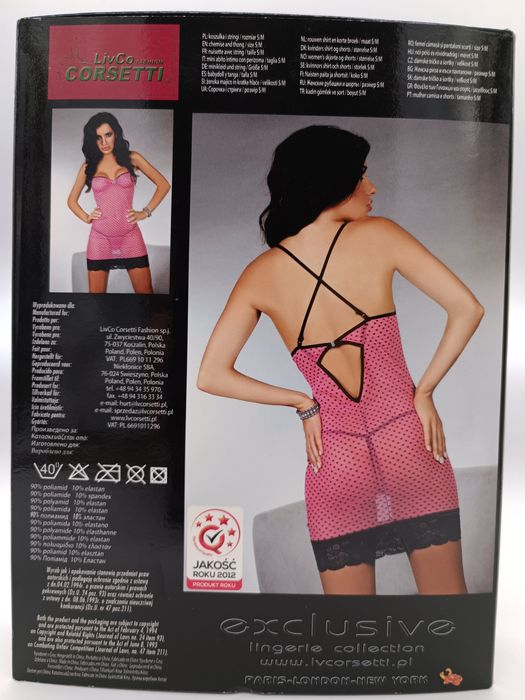 Sexy różowa haleczka w groszki LivCo Corsetti Maricel rozm. S/M L/XL