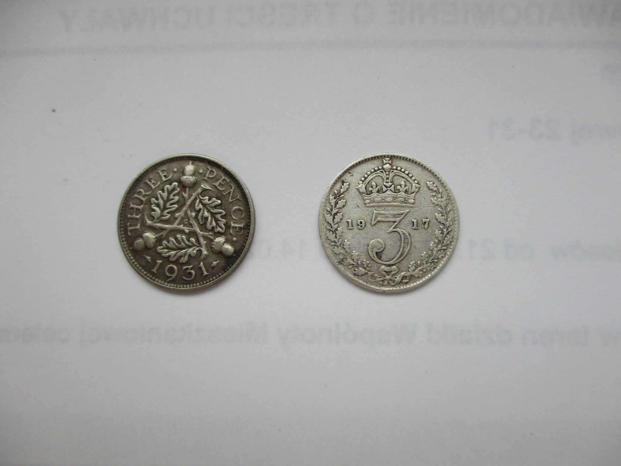 2 srebrne 3 pensówki z 1917 i 1931 roku