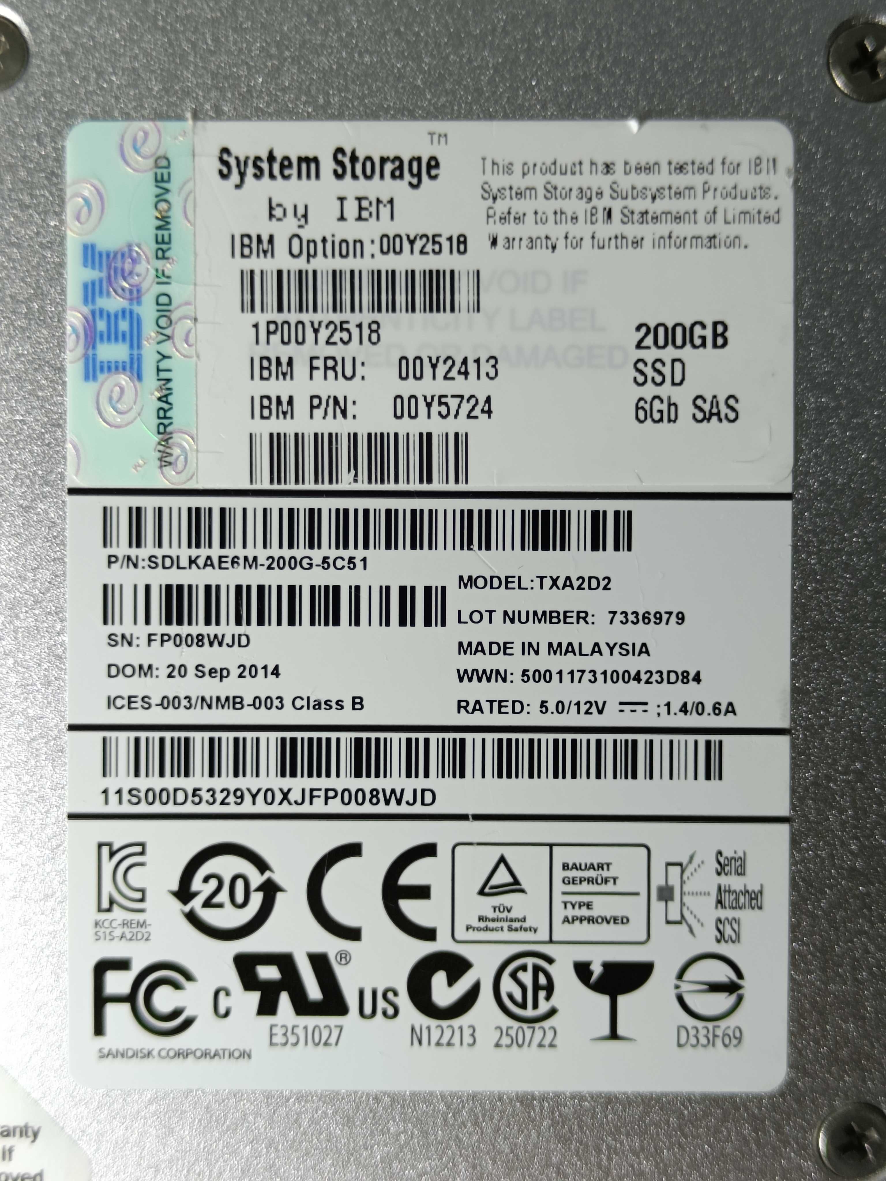 SSD диск IBM TXA2D2 SAS 200GB 6GB/s у ВІДМІННОМУ стані 99% здоровя!