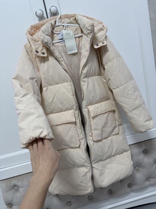НОВЕ 128-134 натур.ПУХ пуховик молочний довгий куртка зимова zara