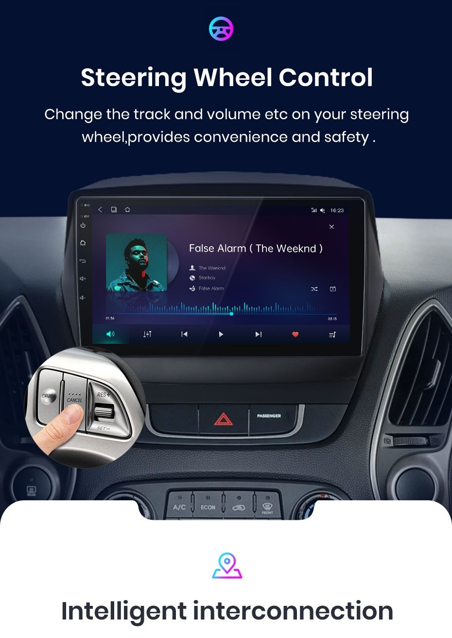 Rádio 9" Android Hyundai Tucson 2 Ix35 de 2009-15 WIFI GPS 1/32GB