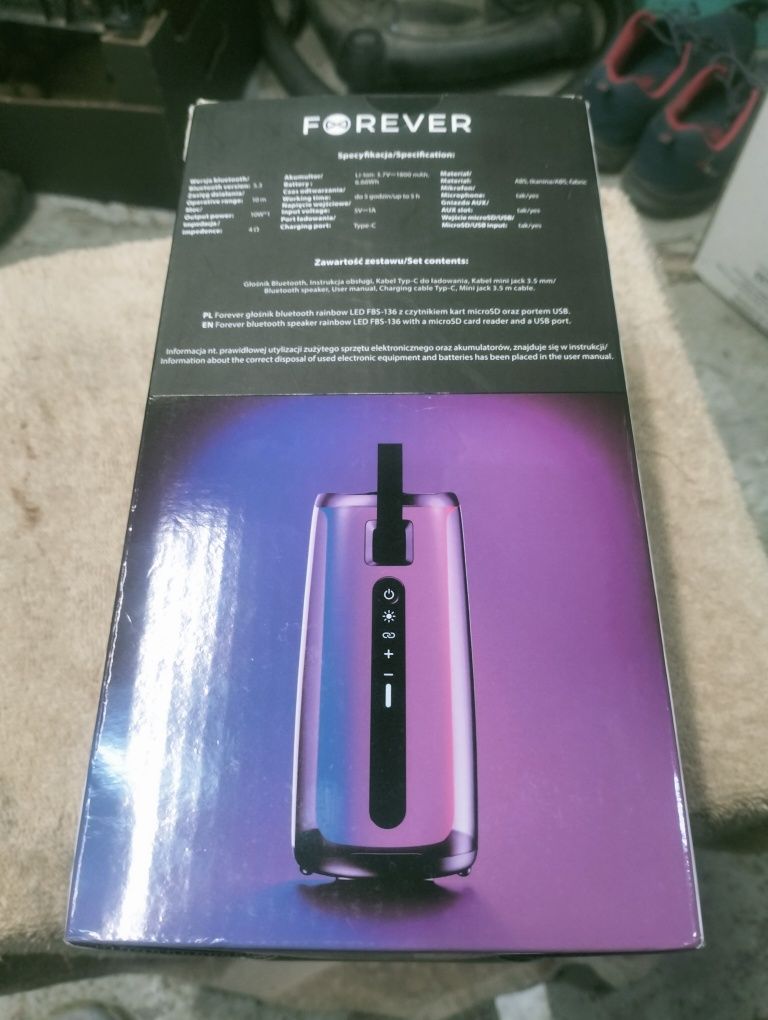 Głośnik bluetooth forever rainbow LED nowy