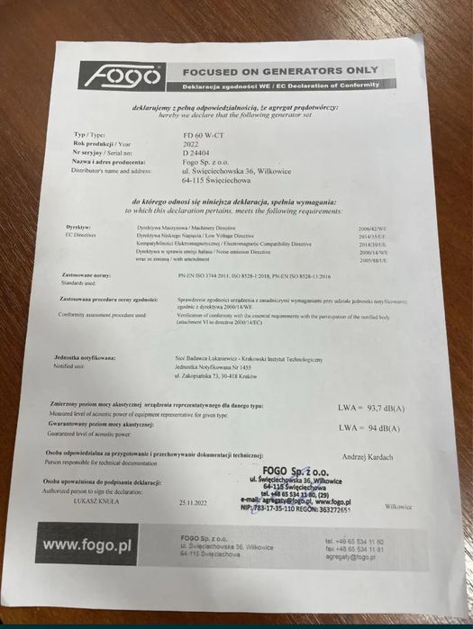 Генераторна установка FDG60W потуж.-60кВА  FOGO