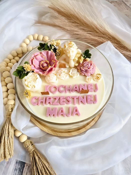 Świeca sojowa w szkle podziękowanie chrzestej 17cm