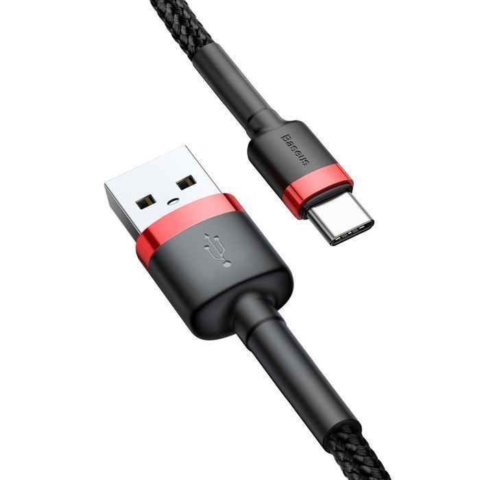 Baseus Cafule - Nylonowy Kabel USB-C QC3.0 3A 0,5M - Czarno-Czerwony