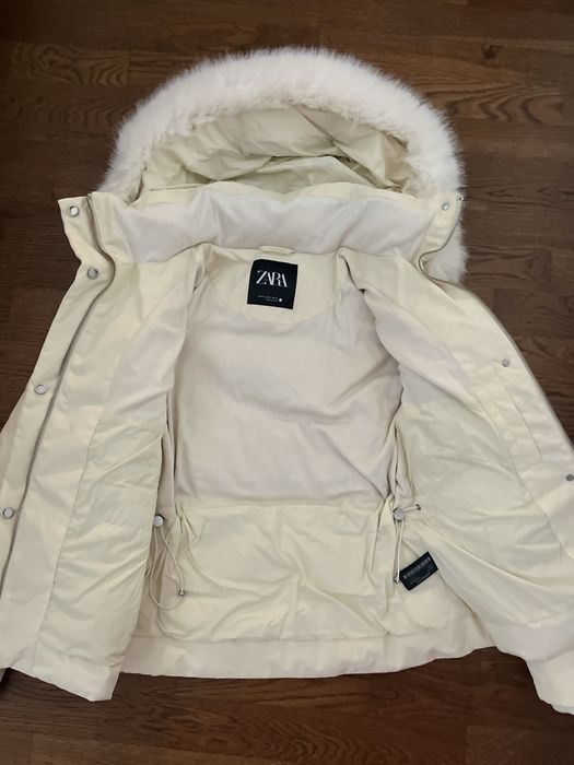 Zara kremowa kurtka zimowa puchowa xs nowa z kapturem