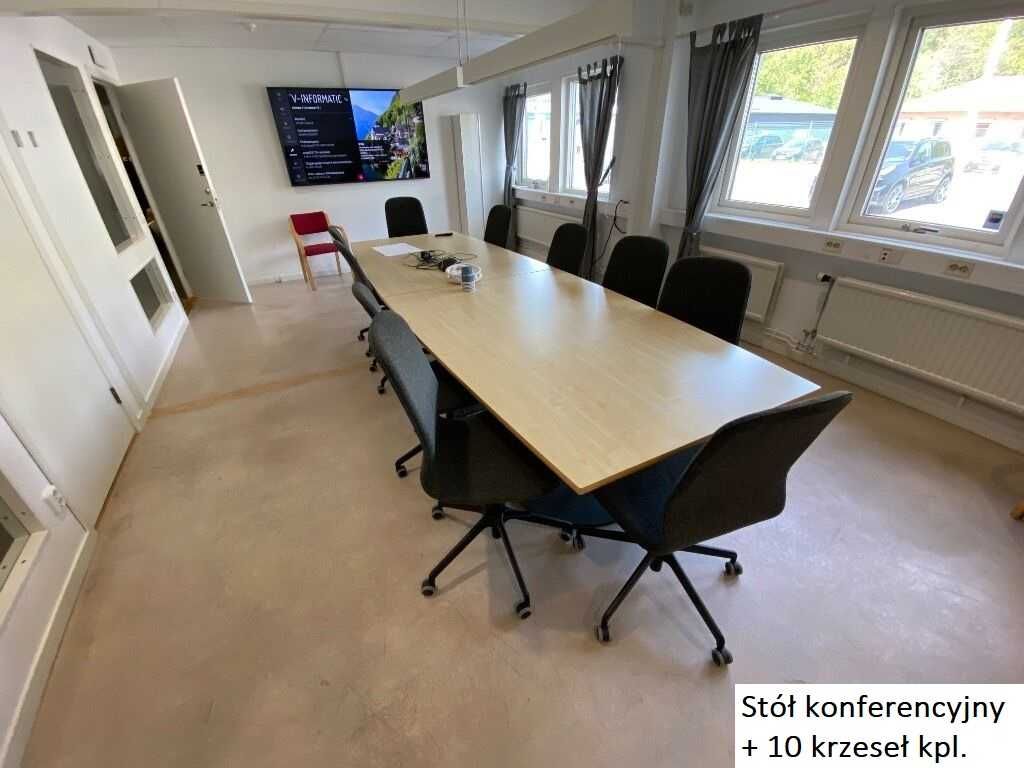Stół konferencyjny 360cm i 10x krzesło na kółkach w zestawie do biura