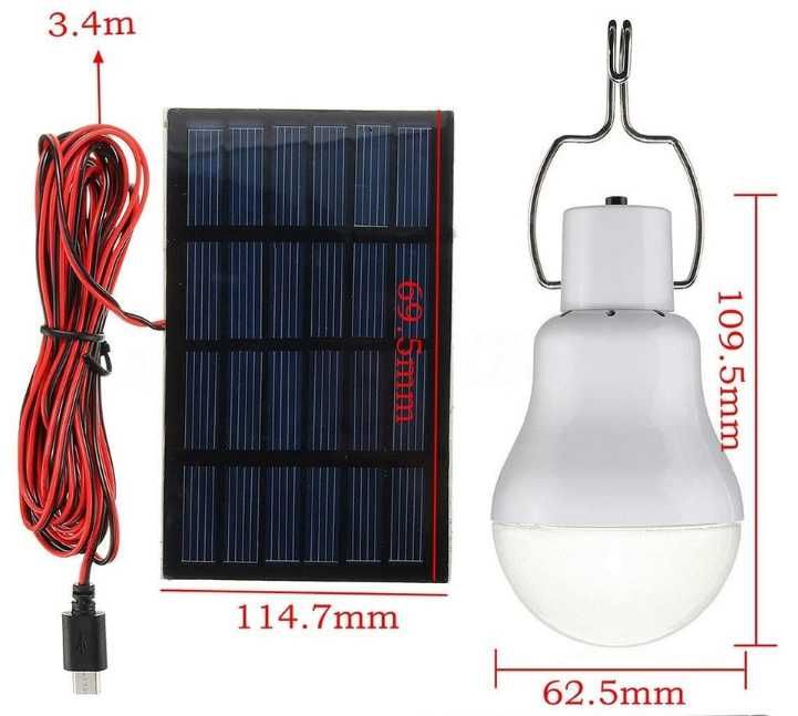Zestaw Solarny Żarówka Lampa latarka LED USB Akumulator li ion Solar
