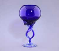 Wazon kielich świecznik szklany kobaltowy wys 20cm PRL