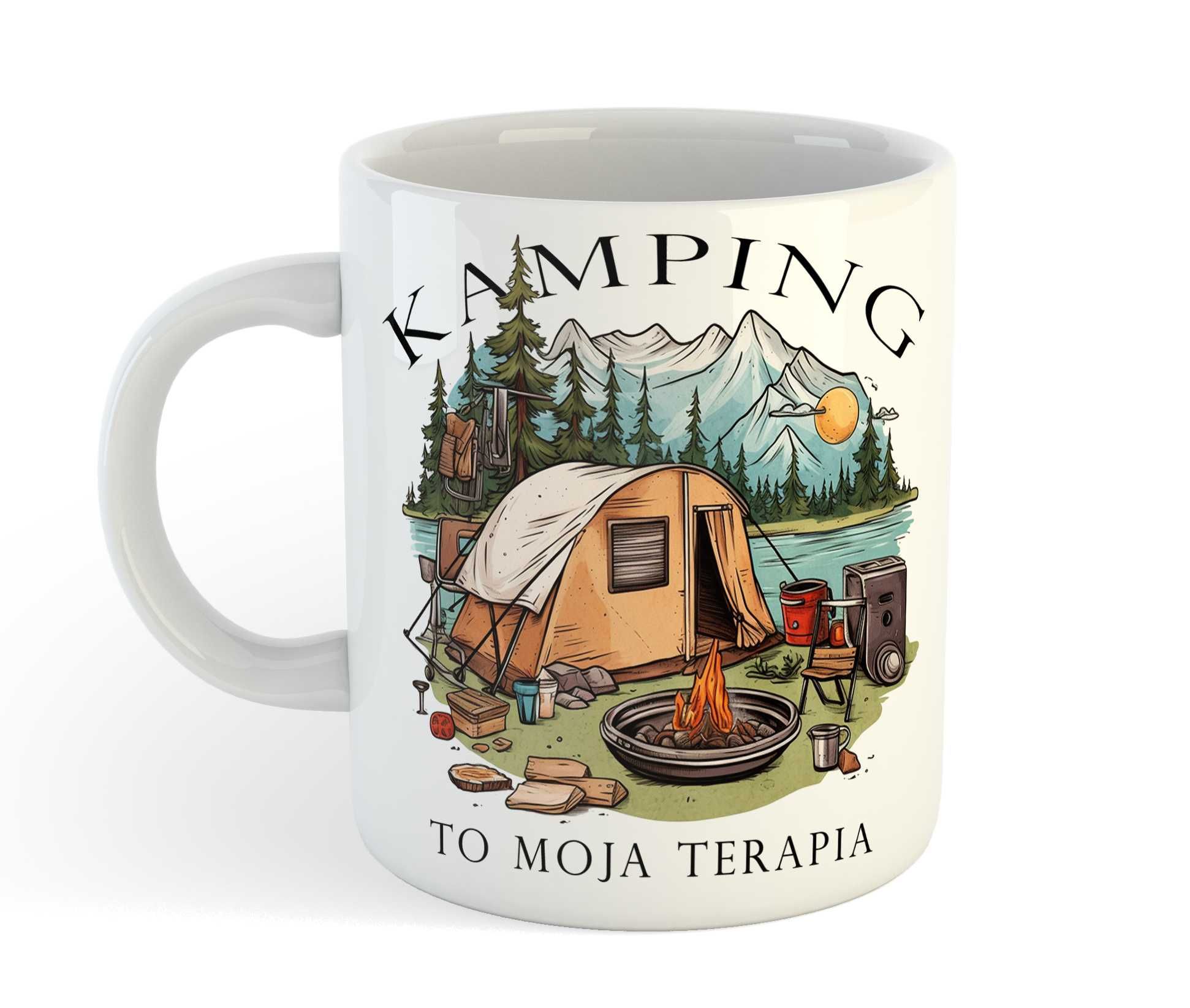 Kubek "Kamping to moja terapia", Kamper, namiot, kamping.