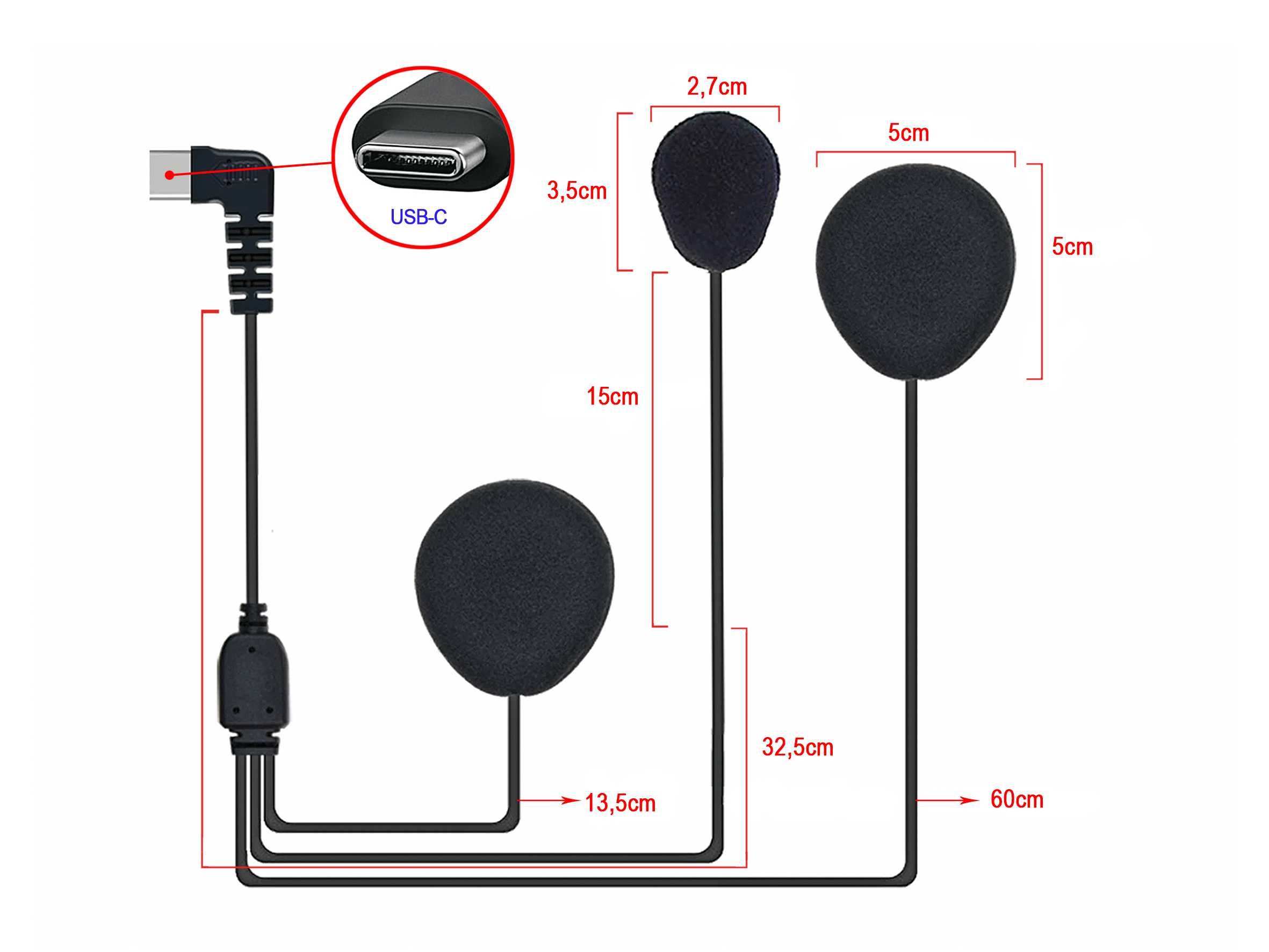 Microfone e auscultadores p/Intercomunicador BT-S1/BT-S2/BT-S3 (USB-C)