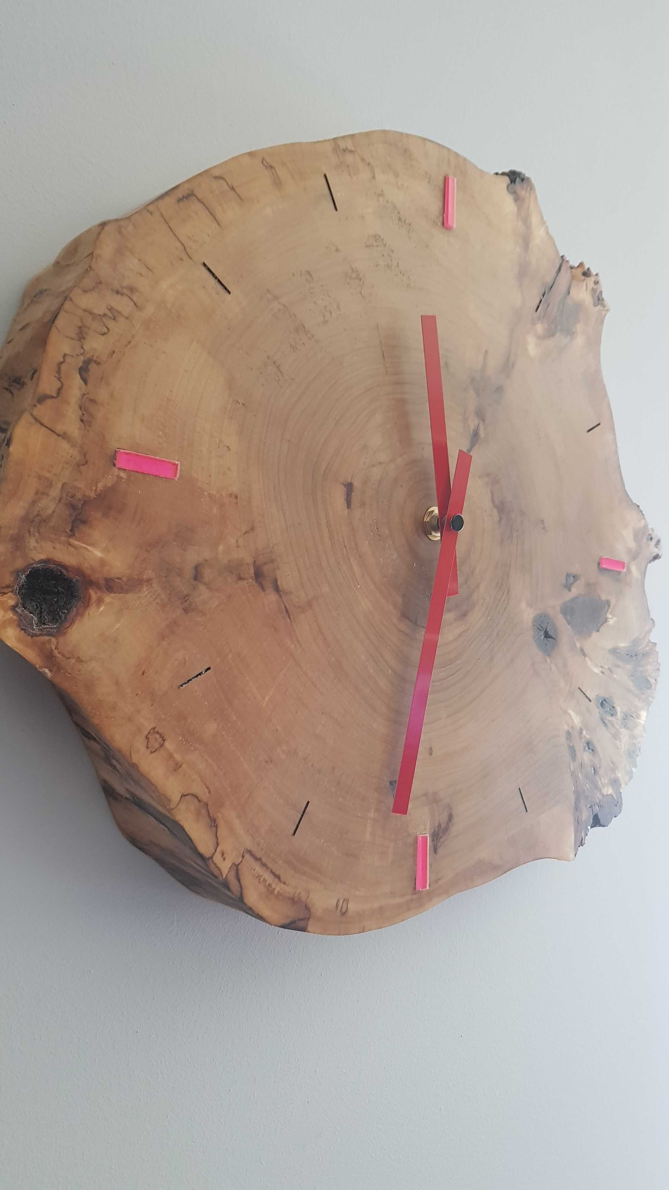 Wyjątkowy zegar ścienny, handmade, naturalne drewno-czeczota