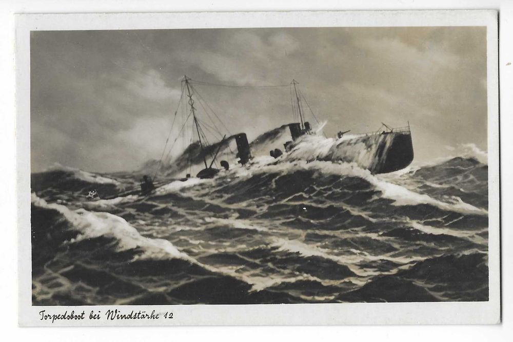CEc pocztówka okręt statek Niemcy - Torpedoboot bei Windstaerke