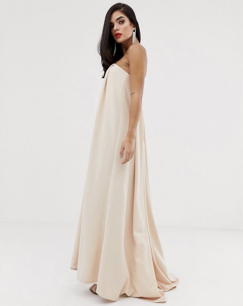 Sukienka wieczorowa długa ślubna Asos beżowa nude missguided S