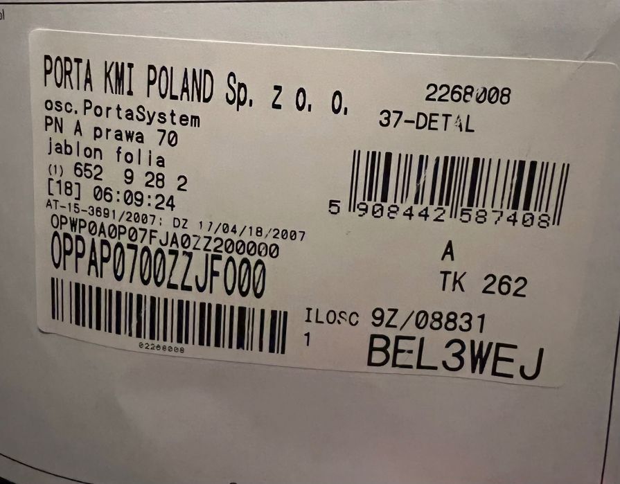 Ościeżnica regulowana PORTA wew. prawa