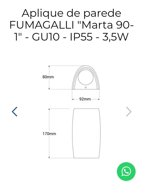 Apliques parede FUMAGALLI "Marta 90-1" - GU10 - IP55 NOVOS c/ lampada