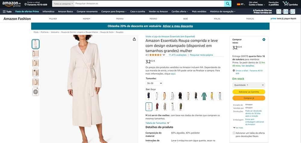 Amazon Roupão comprida branco Tam:XL (124)