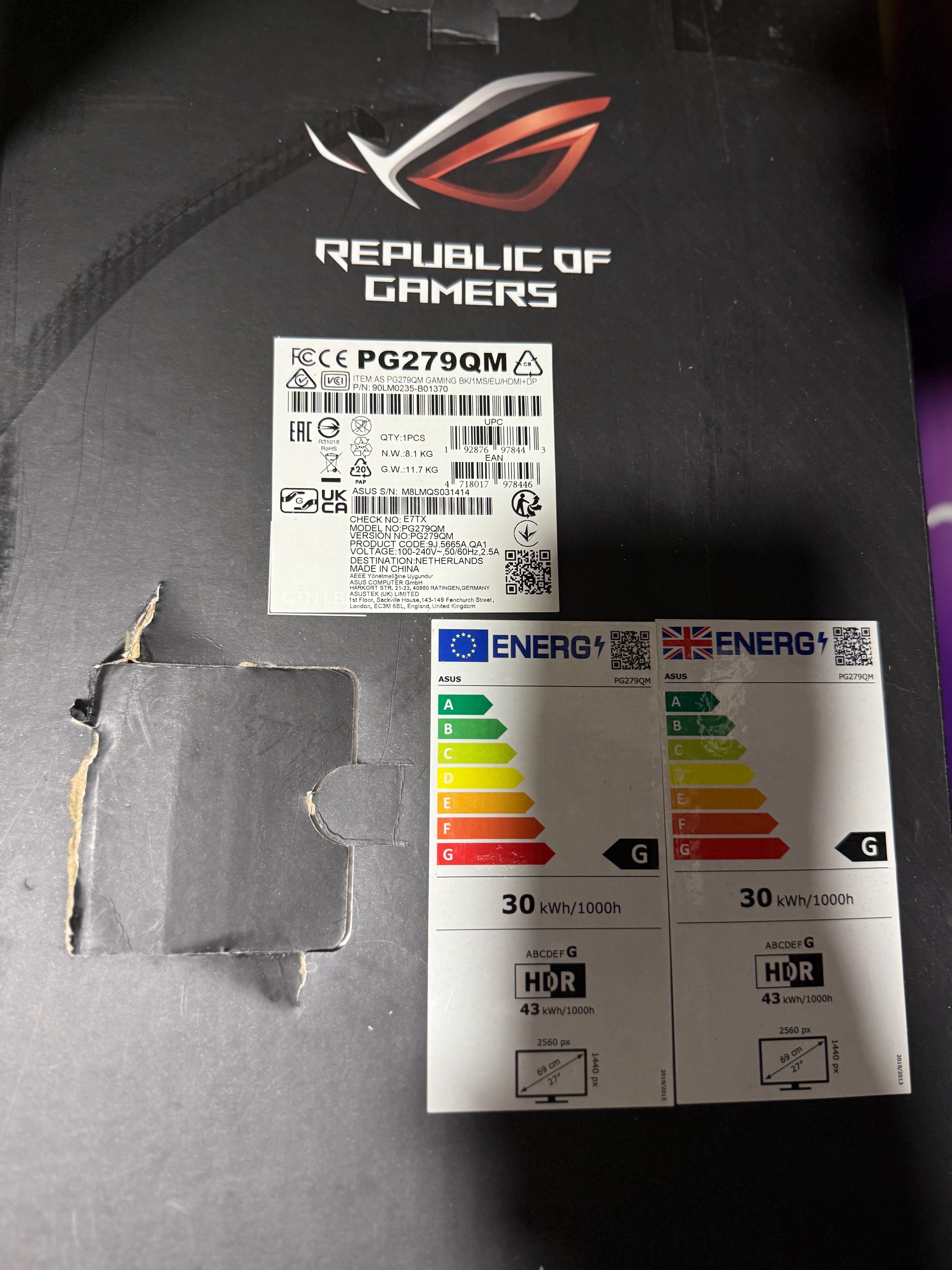 Ігровий монітор ASUS ROG Swift PG279QM 27 2К IPS 240Гц 1мс G-Sync HDR