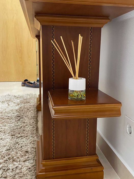 Consola em Cerejeira com pedra em Granito verde e espelho parede