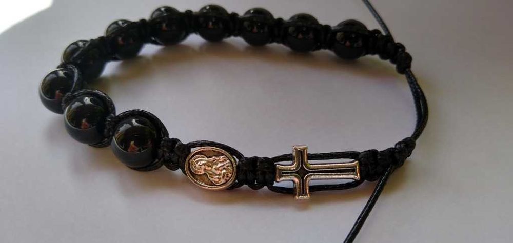 Męski różaniec/bransoletka z krzyżykiem i Matką Bożą Wojownicy Maryi++