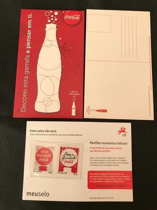 2 Postais e 2 selos da Coca Cola todos diferentes