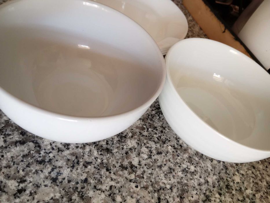 lote 10 peças louças: canecas, pratos sobremesa, tigelas